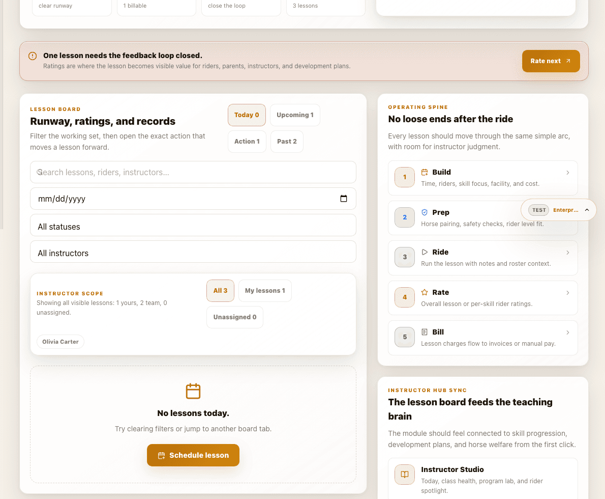 Saddle HQ lesson workflow screen
